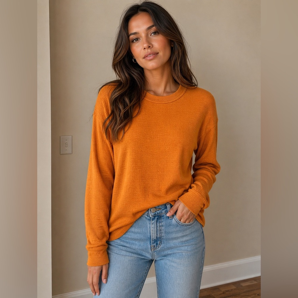 GAP Waffle Knit Long Sleeve Top XL Pumpkin Spice Fall Essential
